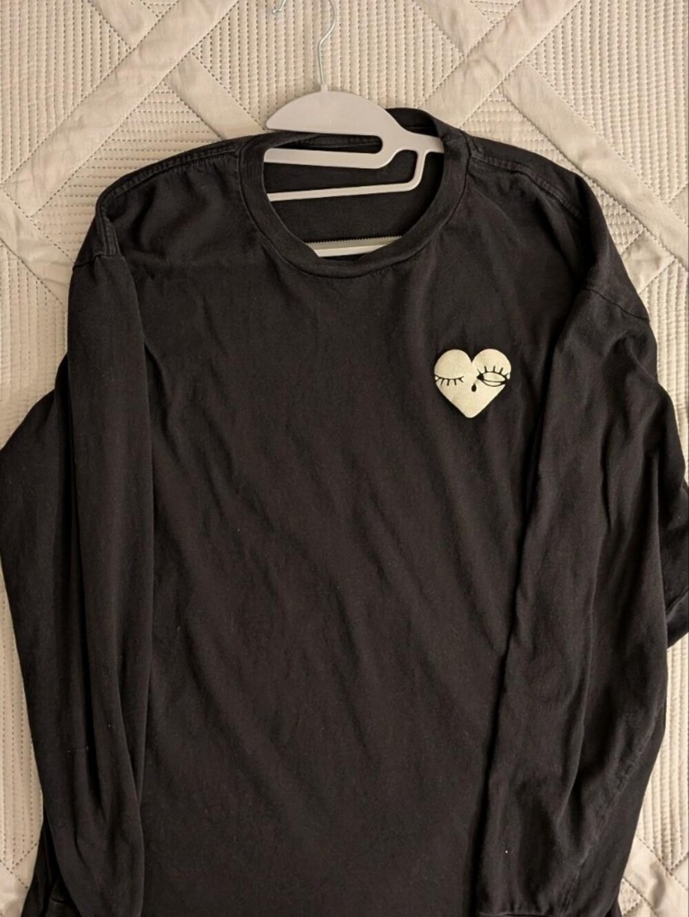 Kids Long-Sleeve Black Top with Heart Graphic